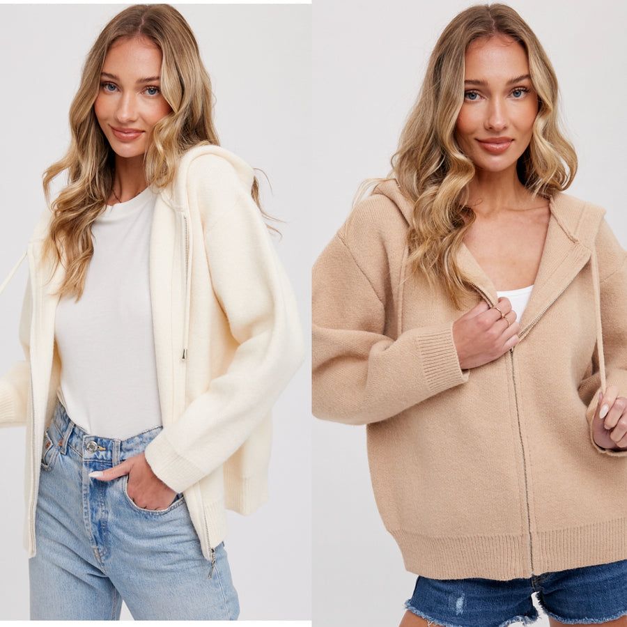DOTTIE ZIP UP HOOD SWEATER