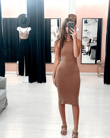 SHAPEWEAR CREW NECK RIB MIDI DRESS