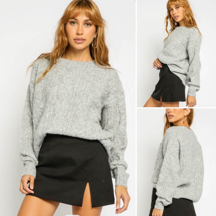 LARISSA FUZZY CABLE KNIT SWEATER