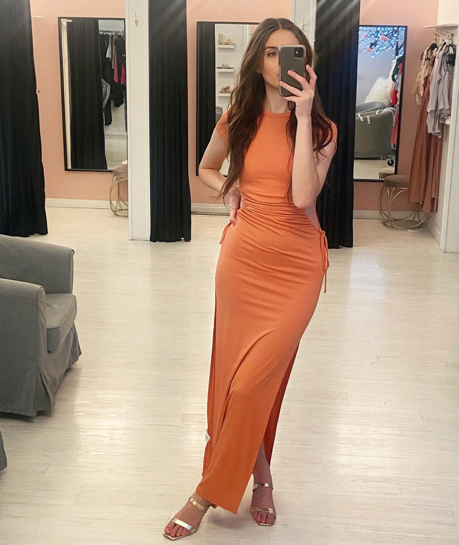 VOLTAIRE SIDE DRAWSTRING MAXI DRESS