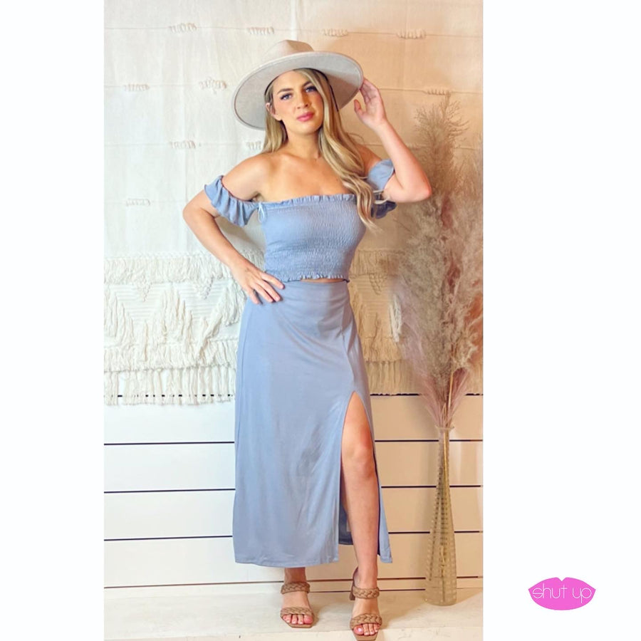 VANESSA SMOCKED OFF SHOULDER SKIRT SET