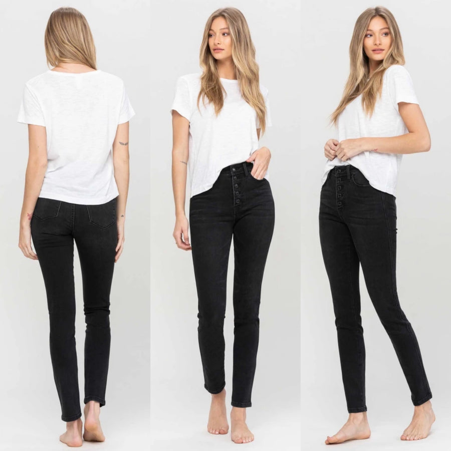 VERVET LOVE BUG  HIGH RISE BUTTON SKINNY