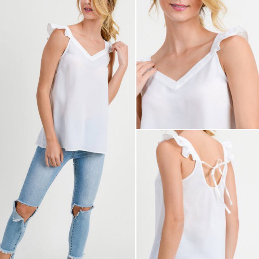 OPEN BACK TOP WITH RUFFLE STRAP