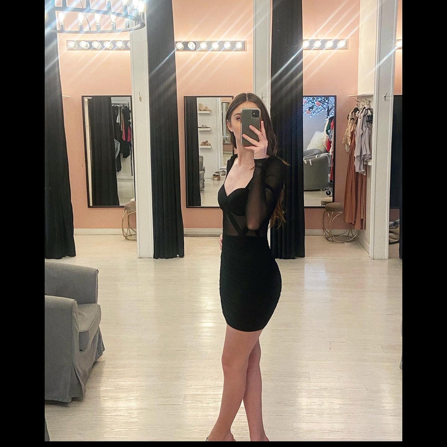 VENNA RUSHED MESH DRESS