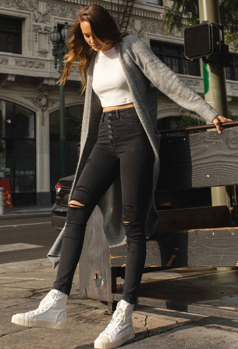 FM SCAR SUPER HIGH BUTTONUP DISTRESSED JEANS