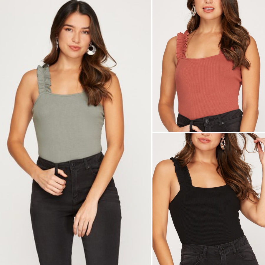WINNI RUFFLE STRAP BODYSUIT