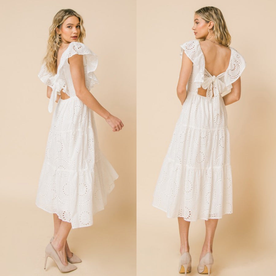 VALORIE EYELET MIDI DRESS