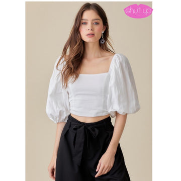 WILLOH PUFF SLEEVE TIE UP BACK TOP