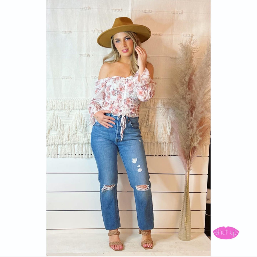 VALEDA SMOCK WAIST FLORAL BLOUSE