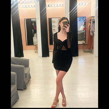 VENNA RUSHED MESH DRESS