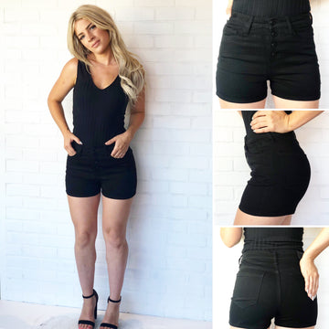 VERVET JET BLACK HIGH RISE SHORTS