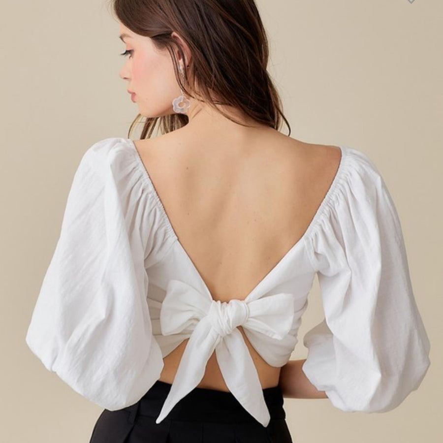 WILLOH PUFF SLEEVE TIE UP BACK TOP