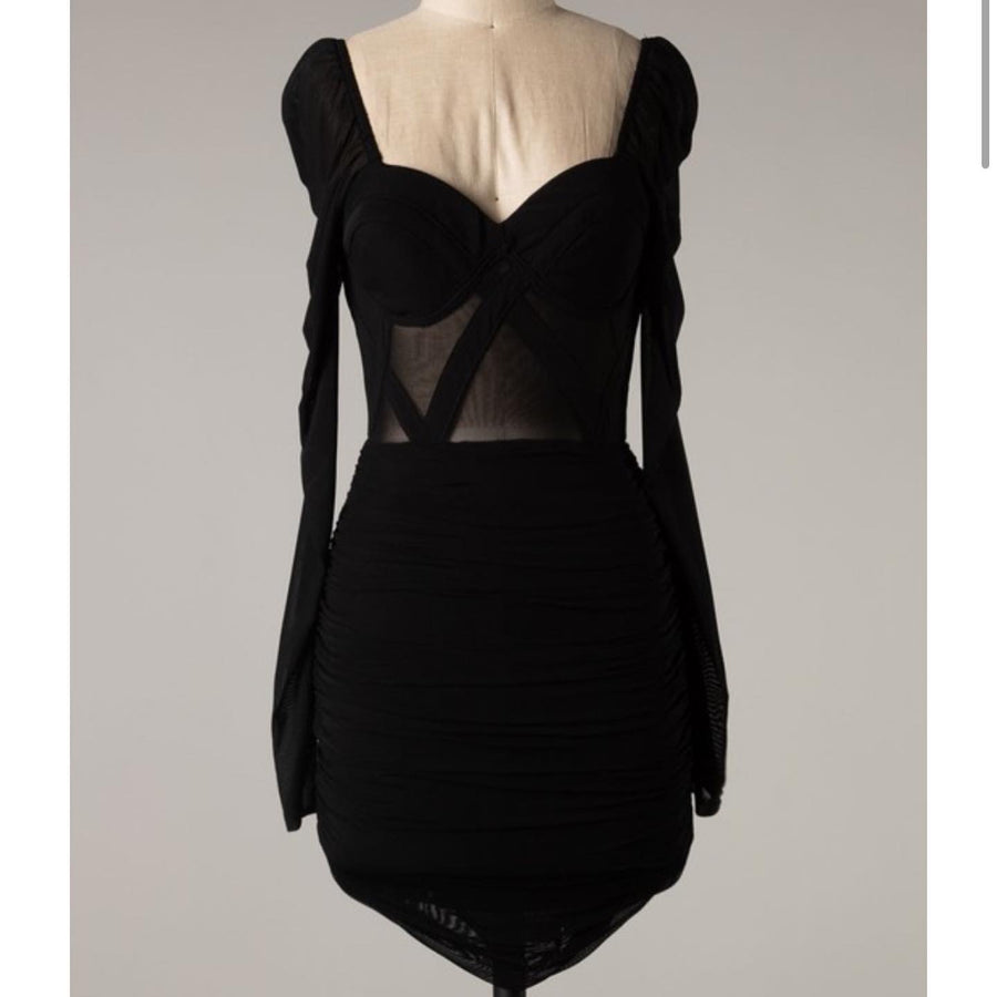 VENNA RUSHED MESH DRESS