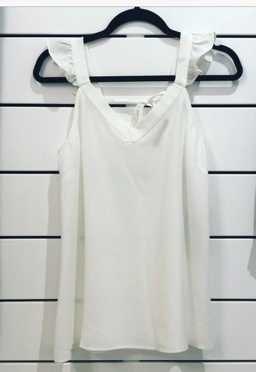 OPEN BACK TOP WITH RUFFLE STRAP