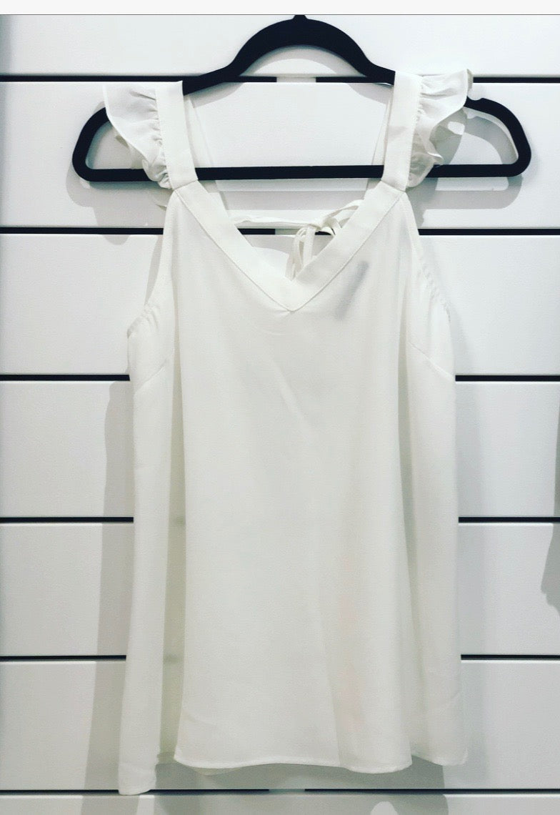 OPEN BACK TOP WITH RUFFLE STRAP